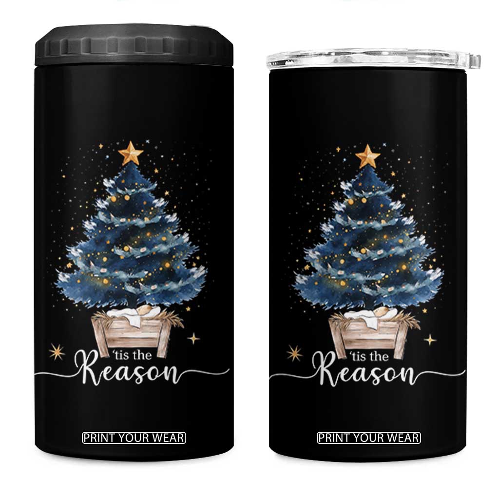 Nativity Scene 4 in 1 Can Cooler Tumbler Jesus Reason Tis The Season Christian Christmas Tree TS10 One Size: 16 oz Black Print Your Wear
