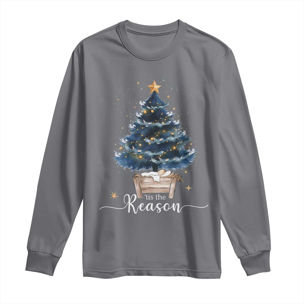 Nativity Scene Long Sleeve Shirt Jesus Reason Tis The Season Christian Christmas Tree TS10 Charcoal Print Your Wear