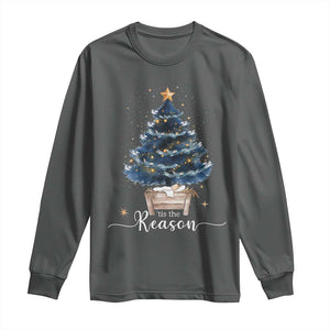 Nativity Scene Long Sleeve Shirt Jesus Reason Tis The Season Christian Christmas Tree TS10 Dark Heather Print Your Wear