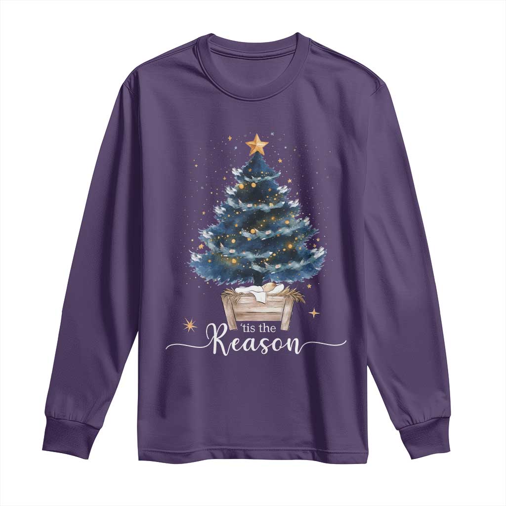 Nativity Scene Long Sleeve Shirt Jesus Reason Tis The Season Christian Christmas Tree TS10 Purple Print Your Wear