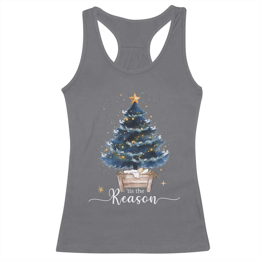 Nativity Scene Racerback Tank Top Jesus Reason Tis The Season Christian Christmas Tree TS10 Charcoal Print Your Wear