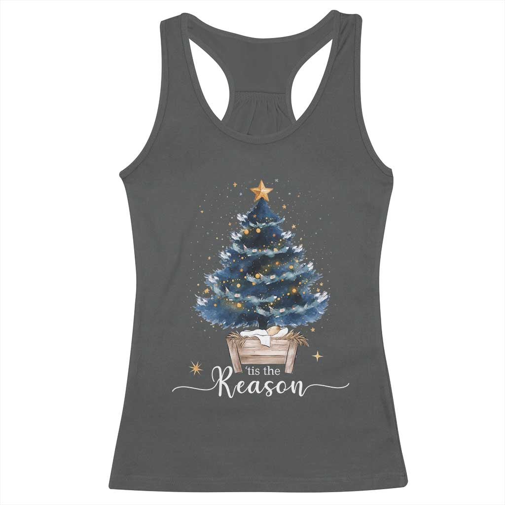Nativity Scene Racerback Tank Top Jesus Reason Tis The Season Christian Christmas Tree TS10 Dark Heather Print Your Wear