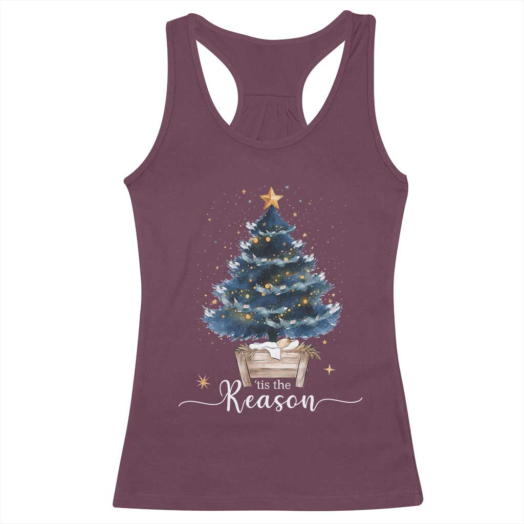 Nativity Scene Racerback Tank Top Jesus Reason Tis The Season Christian Christmas Tree TS10 Maroon Print Your Wear