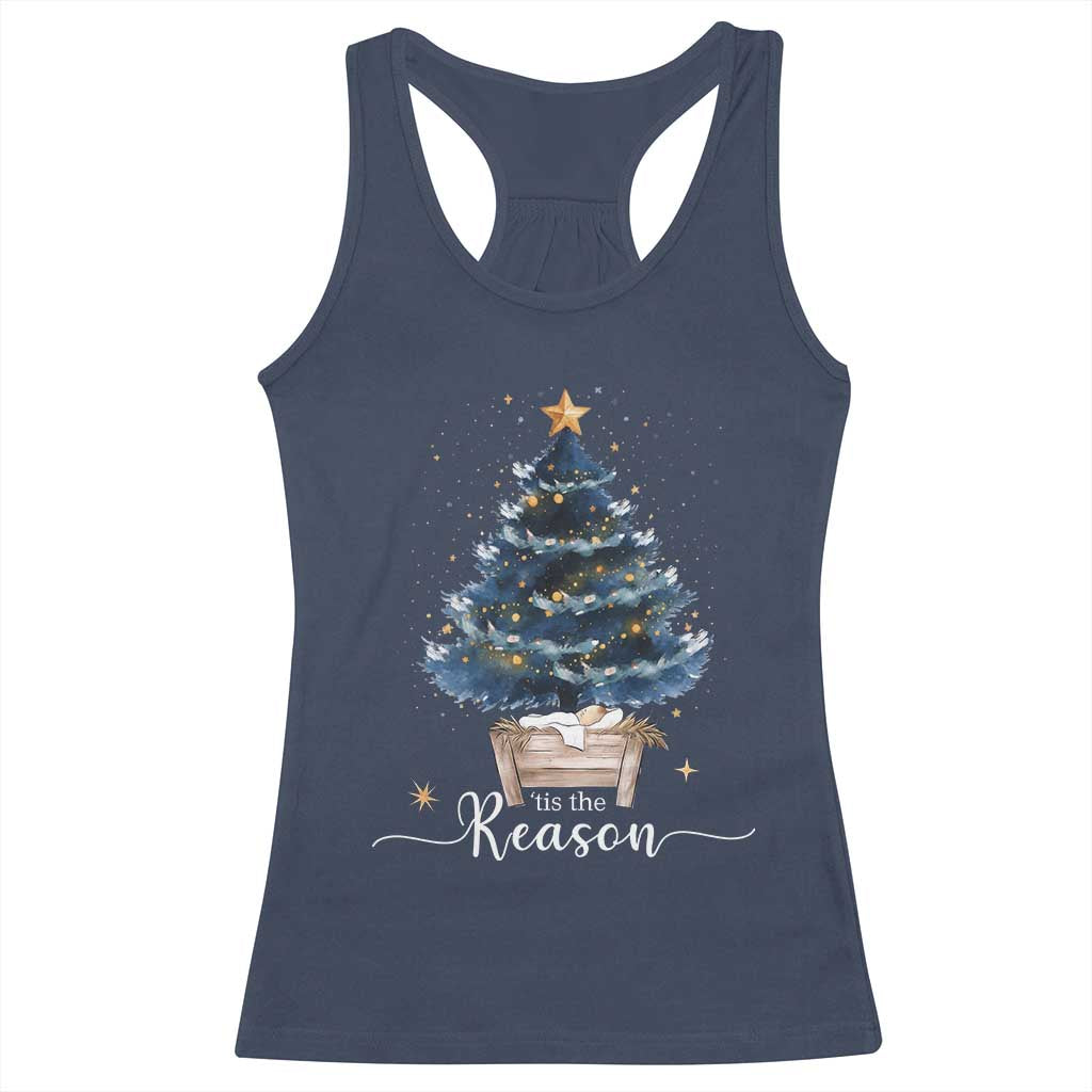Nativity Scene Racerback Tank Top Jesus Reason Tis The Season Christian Christmas Tree TS10 Navy Print Your Wear