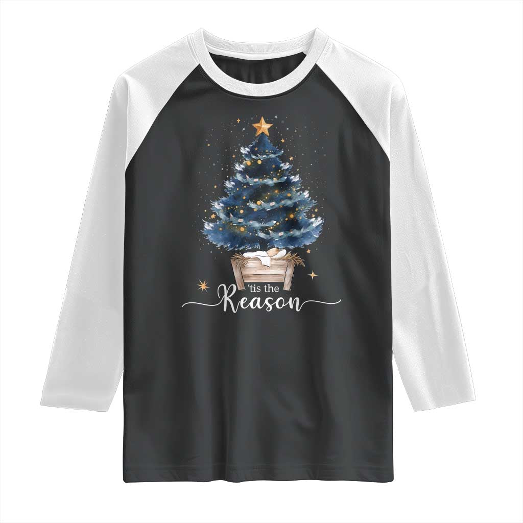Nativity Scene Raglan Shirt Jesus Reason Tis The Season Christian Christmas Tree TS10 Black White Print Your Wear