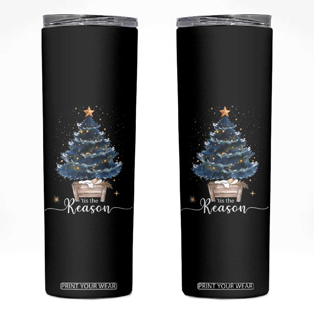 Nativity Scene Skinny Tumbler Jesus Reason Tis The Season Christian Christmas Tree TS10 Black Print Your Wear