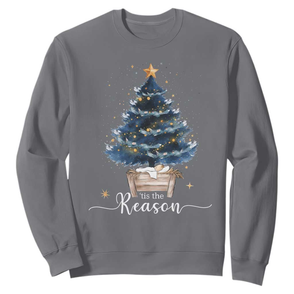 Nativity Scene Sweatshirt Jesus Reason Tis The Season Christian Christmas Tree TS10 Charcoal Print Your Wear
