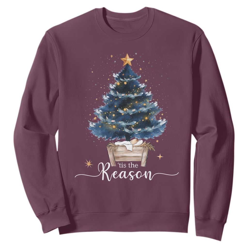 Nativity Scene Sweatshirt Jesus Reason Tis The Season Christian Christmas Tree TS10 Maroon Print Your Wear
