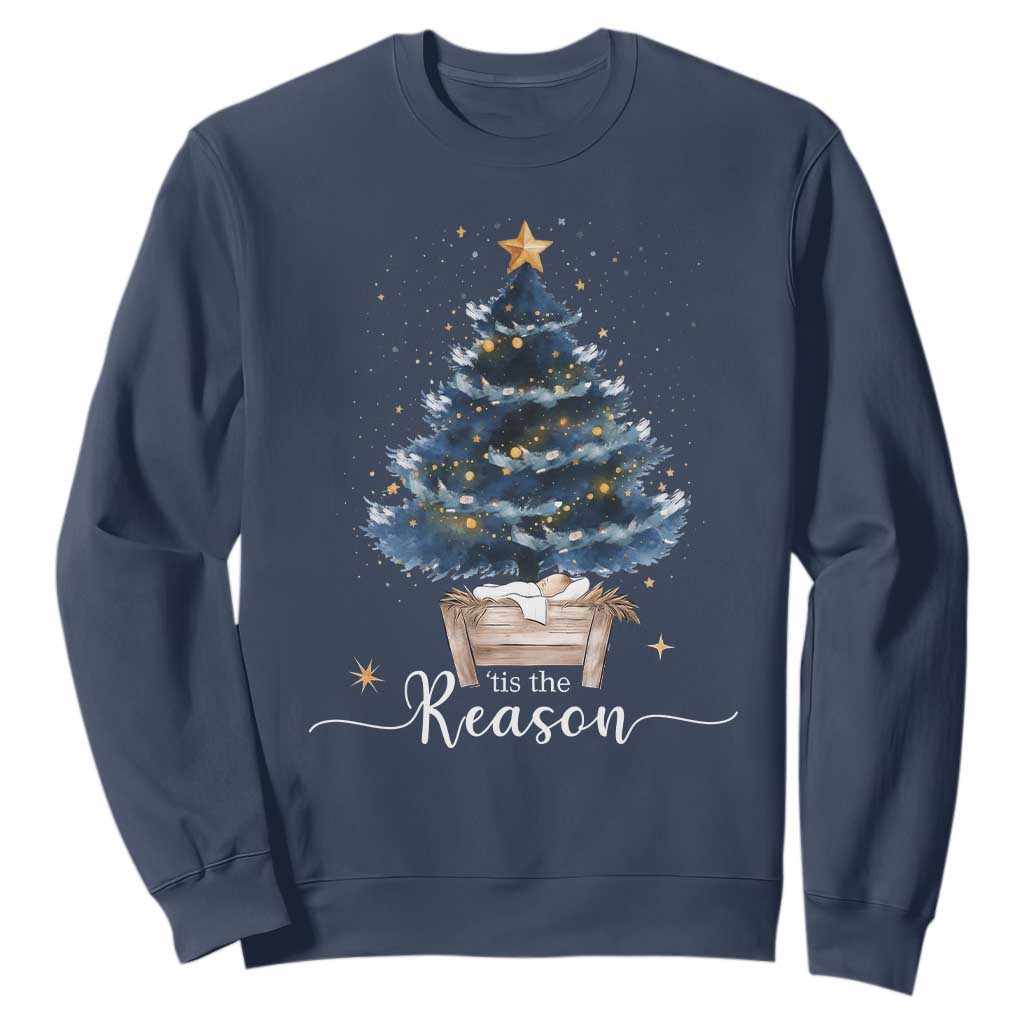 Nativity Scene Sweatshirt Jesus Reason Tis The Season Christian Christmas Tree TS10 Navy Print Your Wear