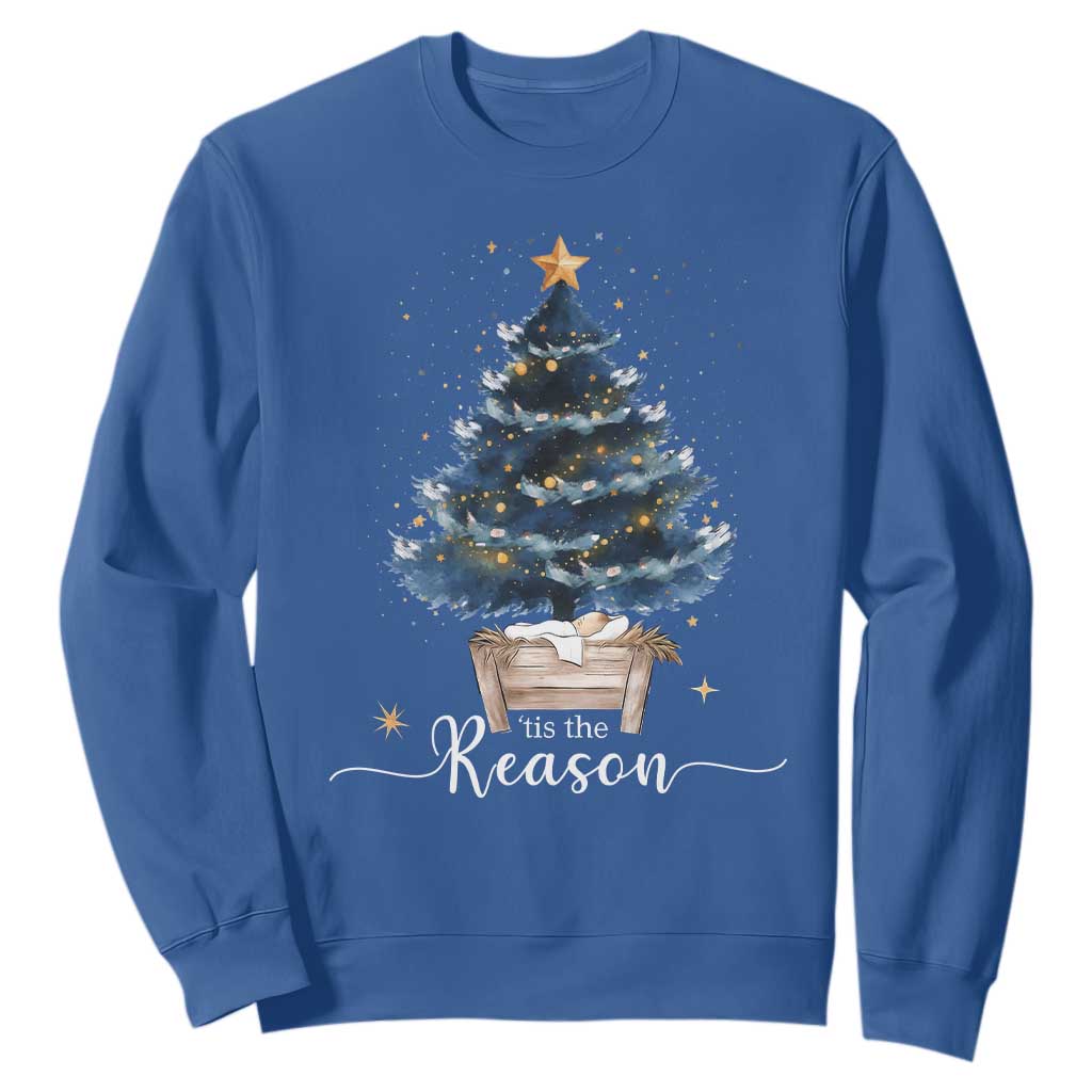 Nativity Scene Sweatshirt Jesus Reason Tis The Season Christian Christmas Tree TS10 Royal Blue Print Your Wear