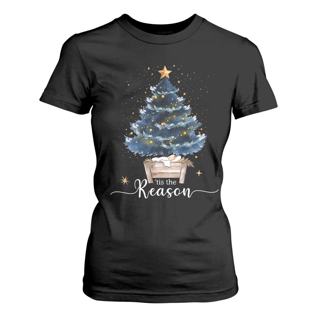 Nativity Scene T Shirt For Women Jesus Reason Tis The Season Christian Christmas Tree TS10 Black Print Your Wear