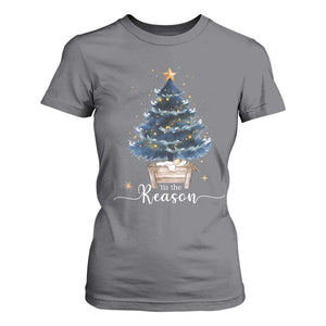 Nativity Scene T Shirt For Women Jesus Reason Tis The Season Christian Christmas Tree TS10 Charcoal Print Your Wear
