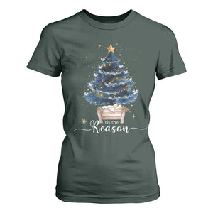 Nativity Scene T Shirt For Women Jesus Reason Tis The Season Christian Christmas Tree TS10 Dark Forest Green Print Your Wear