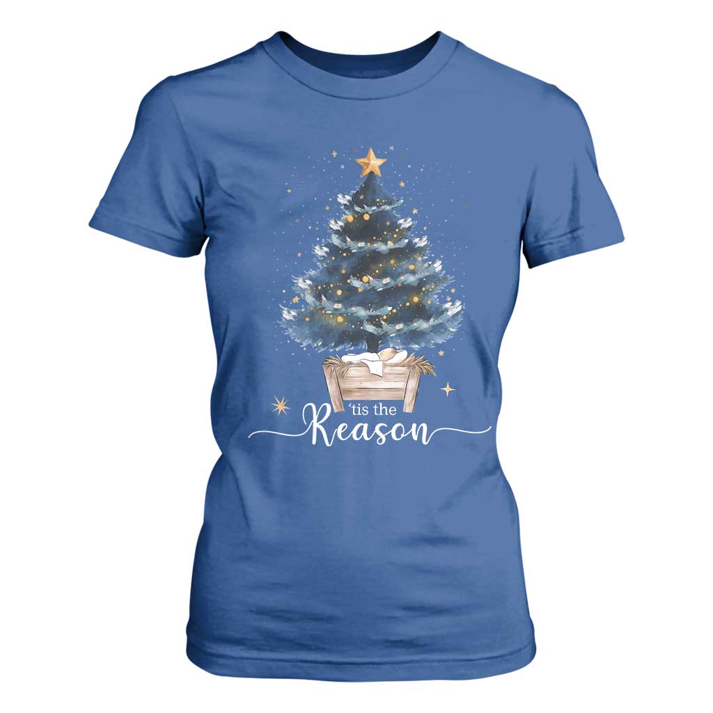 Nativity Scene T Shirt For Women Jesus Reason Tis The Season Christian Christmas Tree TS10 Royal Blue Print Your Wear