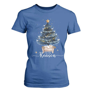 Nativity Scene T Shirt For Women Jesus Reason Tis The Season Christian Christmas Tree TS10 Royal Blue Print Your Wear