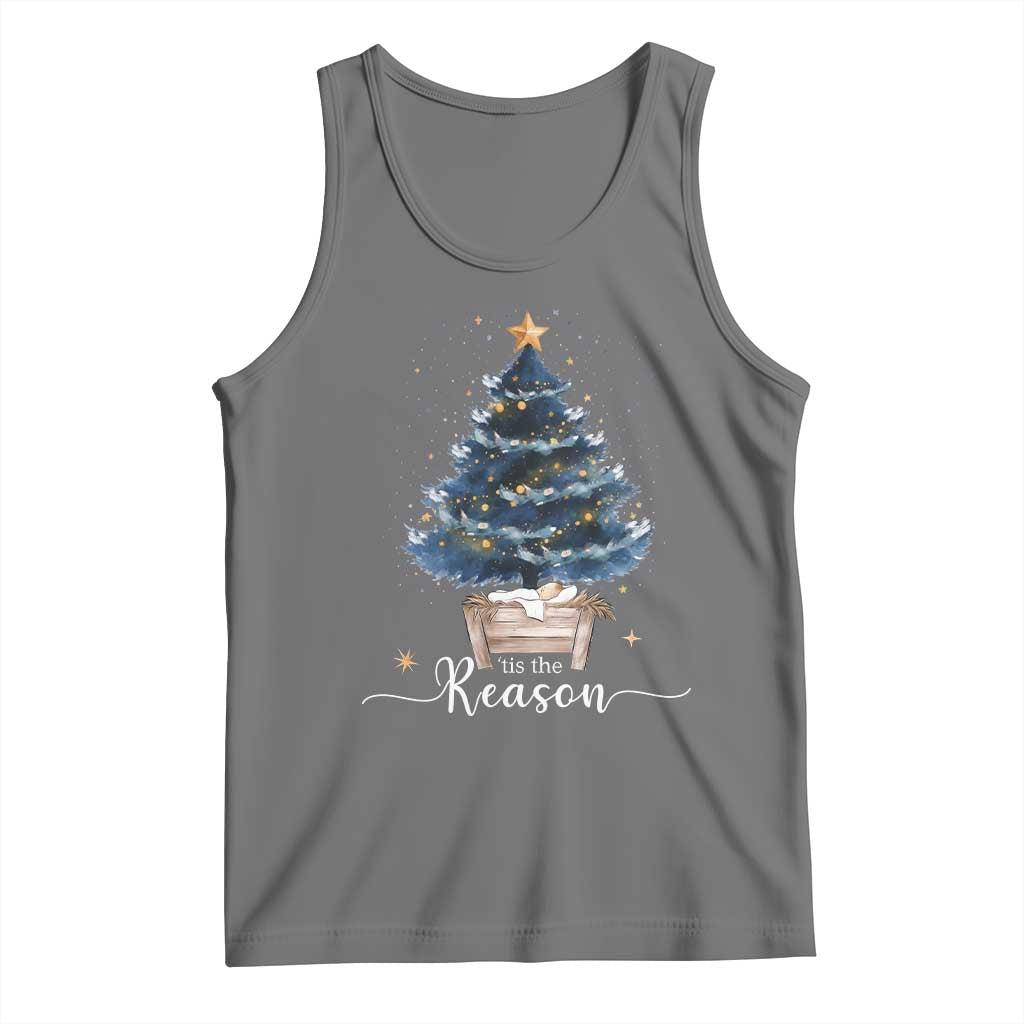 Nativity Scene Tank Top Jesus Reason Tis The Season Christian Christmas Tree TS10 Black Heather Print Your Wear