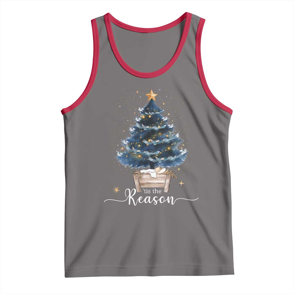 Nativity Scene Tank Top Jesus Reason Tis The Season Christian Christmas Tree TS10 Deep Heather Red Print Your Wear
