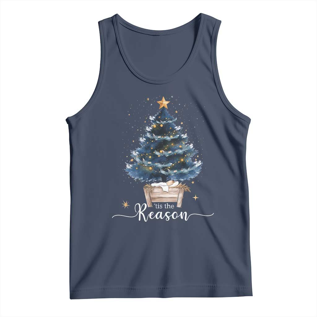 Nativity Scene Tank Top Jesus Reason Tis The Season Christian Christmas Tree TS10 Navy Print Your Wear