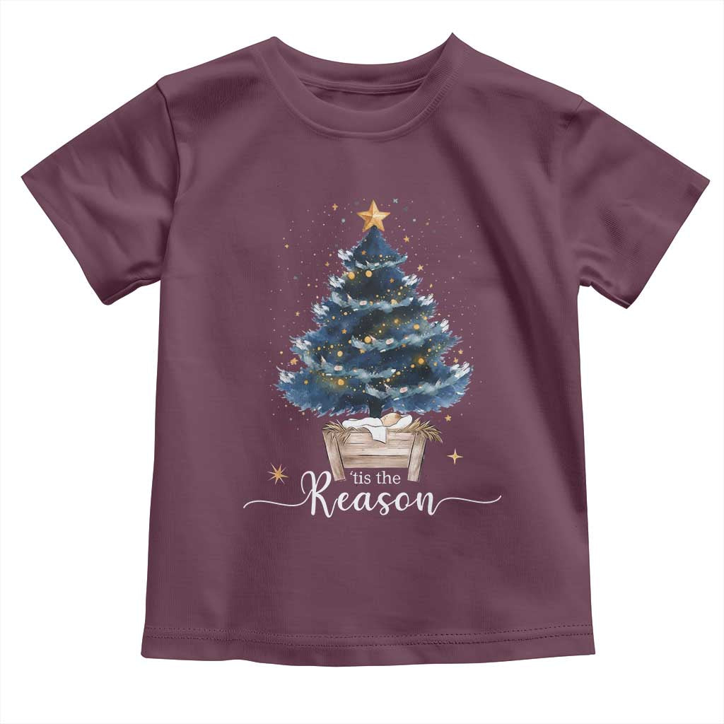 Nativity Scene Toddler T Shirt Jesus Reason Tis The Season Christian Christmas Tree TS10 Maroon Print Your Wear