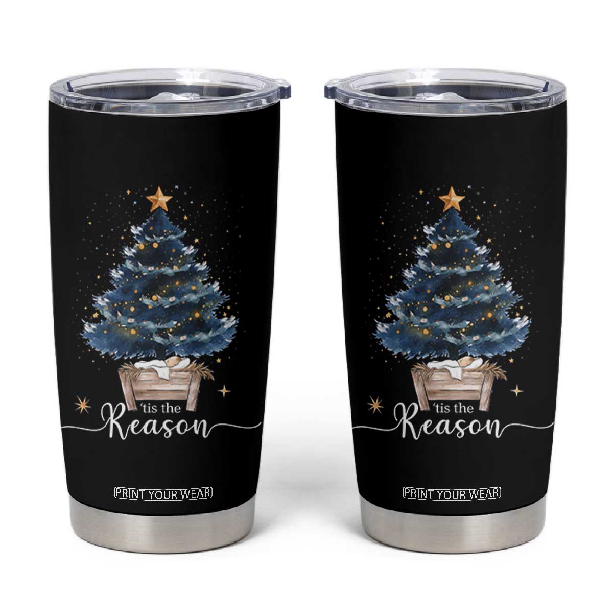 Nativity Scene Tumbler Cup Jesus Reason Tis The Season Christian Christmas Tree TS10 Black Print Your Wear