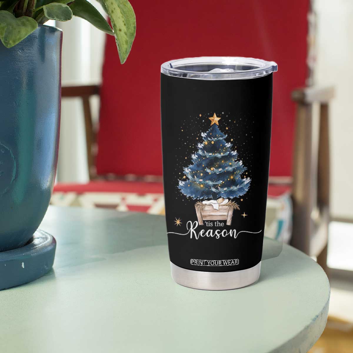 Nativity Scene Tumbler Cup Jesus Reason Tis The Season Christian Christmas Tree TS10 Print Your Wear