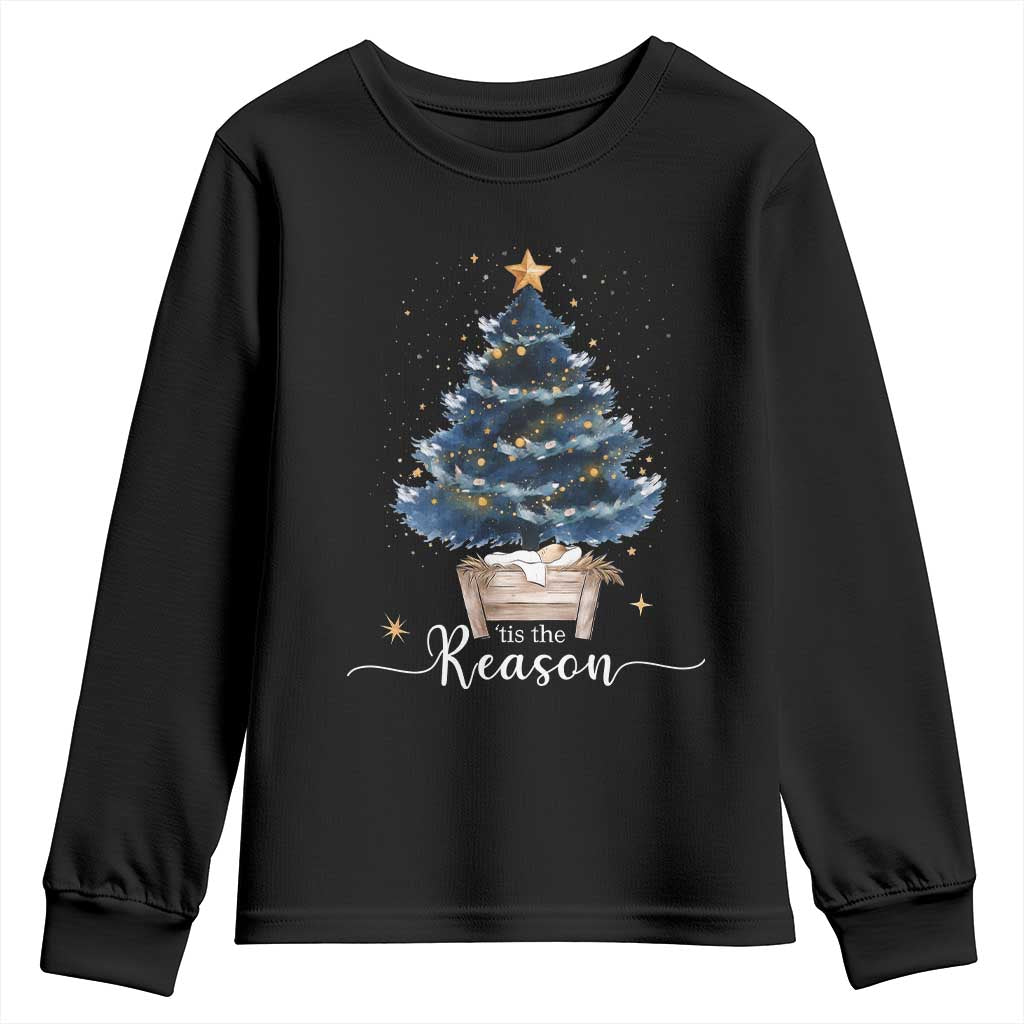 Nativity Scene Youth Sweatshirt Jesus Reason Tis The Season Christian Christmas Tree TS10 Black Print Your Wear