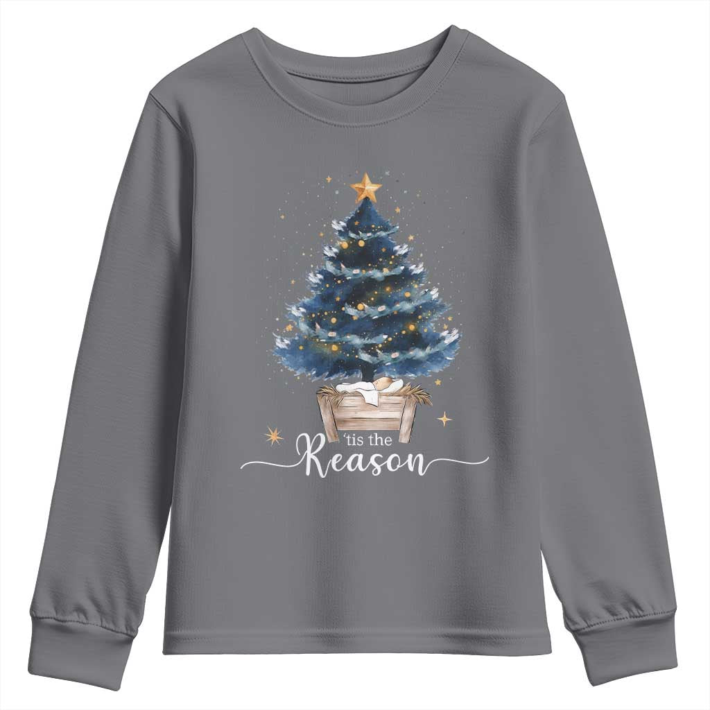 Nativity Scene Youth Sweatshirt Jesus Reason Tis The Season Christian Christmas Tree TS10 Charcoal Print Your Wear