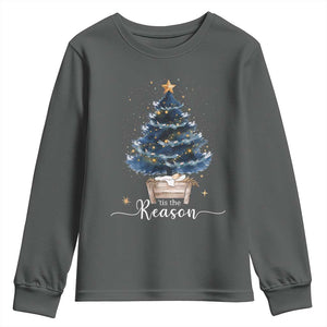 Nativity Scene Youth Sweatshirt Jesus Reason Tis The Season Christian Christmas Tree TS10 Dark Heather Print Your Wear