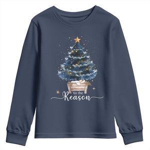 Nativity Scene Youth Sweatshirt Jesus Reason Tis The Season Christian Christmas Tree TS10 Navy Print Your Wear