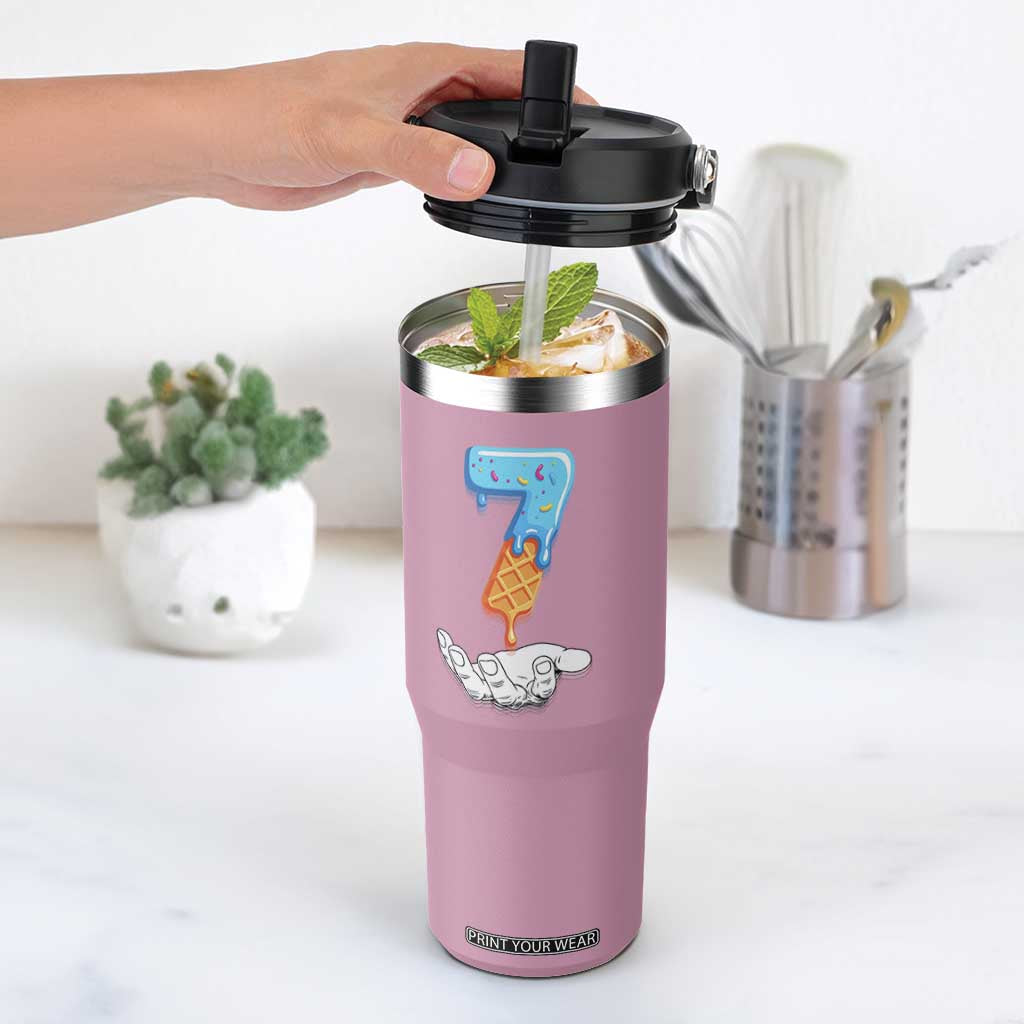 Funny 67 Six Seven Meme Couple Matching Flip Straw Tumbler Number 7 Baseball Ice Cream Drip TS10 One Size: 30 oz Light Pink Print Your Wear