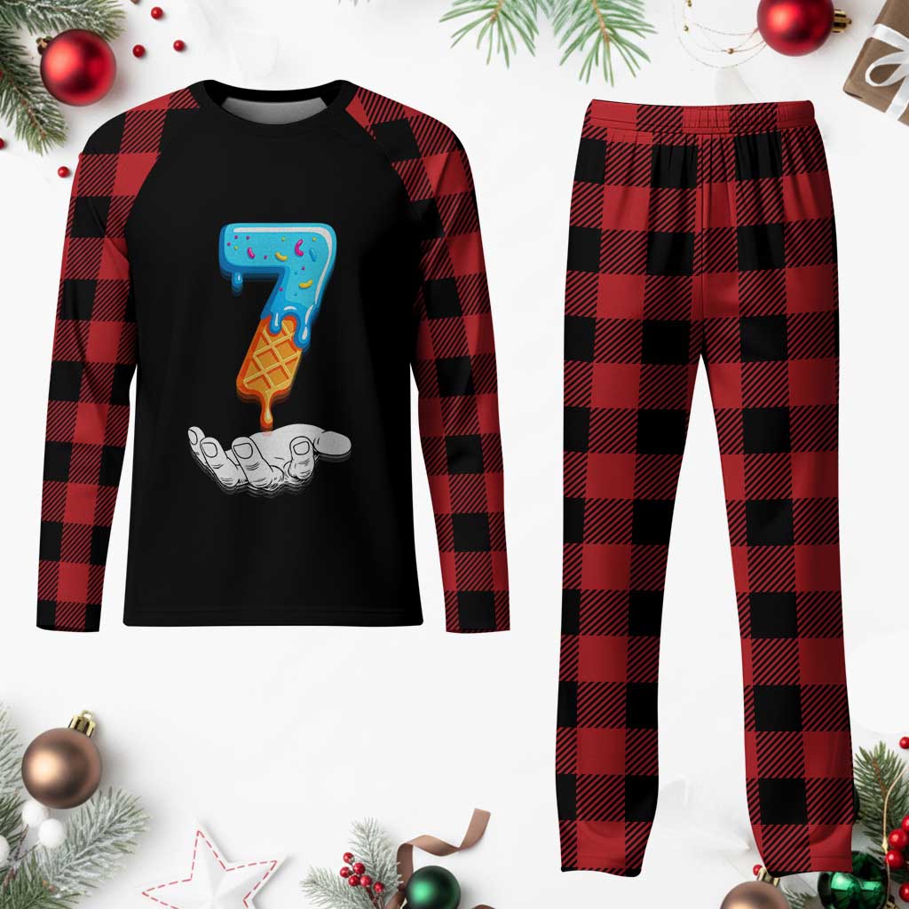 Funny 67 Six Seven Meme Couple Matching Plaid Pajama Set Number 7 Baseball Ice Cream Drip TS10 Buffalo Plaid Print Your Wear