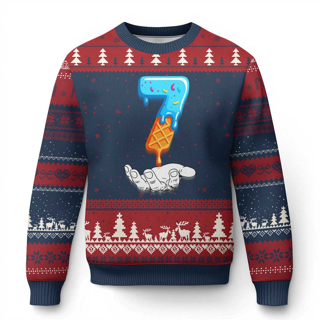 Funny 67 Six Seven Meme Couple Matching Ugly Christmas Sweater Number 7 Baseball Ice Cream Drip TS10 Navy Red Print Your Wear