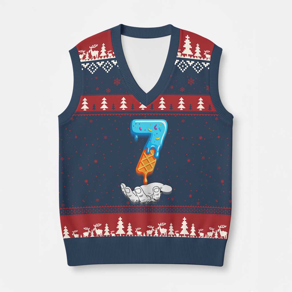 Funny 67 Six Seven Meme Couple Matching V-Neck Knit Sweater Vest Number 7 Baseball Ice Cream Drip TS10 Navy Red Print Your Wear