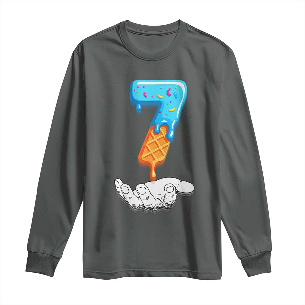 Funny 67 Six Seven Meme Couple Matching Long Sleeve Shirt Number 7 Baseball Ice Cream Drip TS10 Dark Heather Print Your Wear