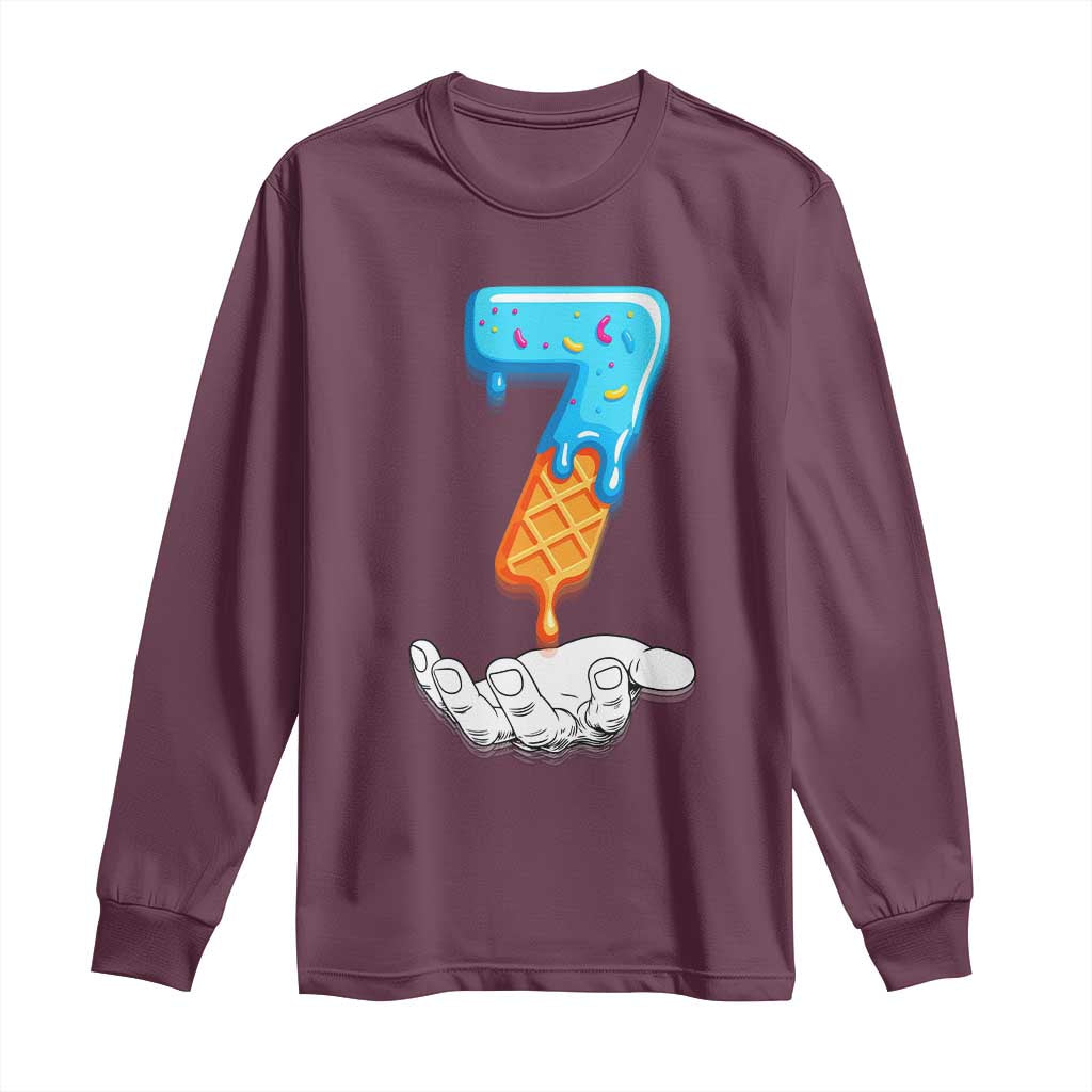 Funny 67 Six Seven Meme Couple Matching Long Sleeve Shirt Number 7 Baseball Ice Cream Drip TS10 Maroon Print Your Wear
