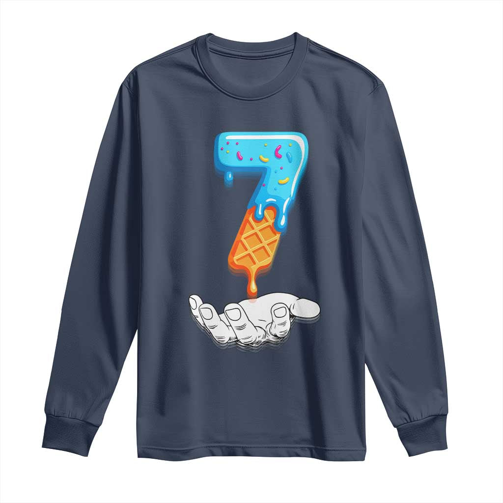 Funny 67 Six Seven Meme Couple Matching Long Sleeve Shirt Number 7 Baseball Ice Cream Drip TS10 Navy Print Your Wear
