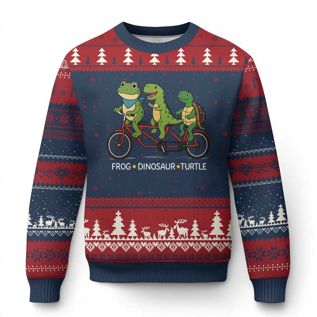 Subtle FDT Ugly Christmas Sweater Frog Dinosaur Turtle Political Satire TS10 Navy Red Print Your Wear