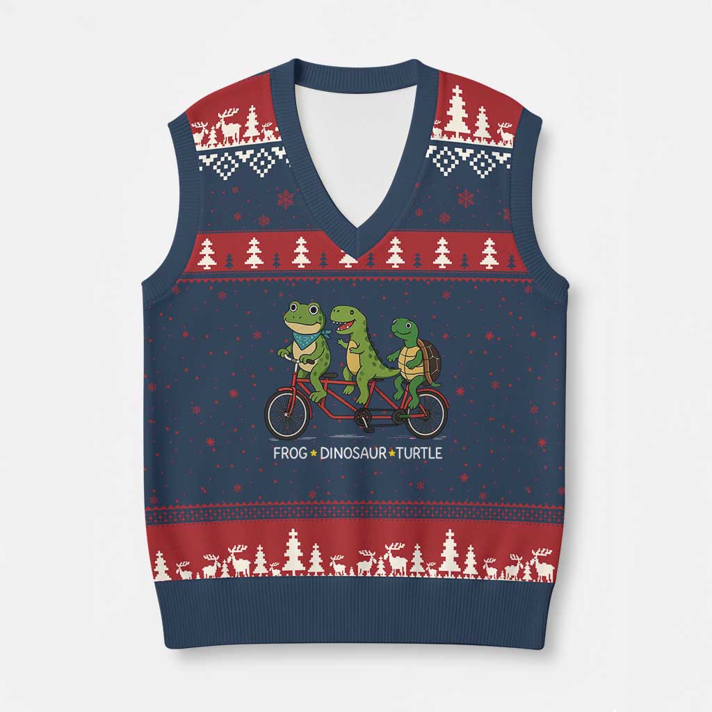 Subtle FDT V-Neck Knit Sweater Vest Frog Dinosaur Turtle Political Satire TS10 Navy Red Print Your Wear