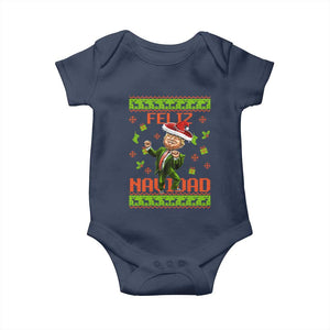 Funny Christmas Trump Baby Onesie Feliz Navidad Ugly Christmas Sweater Dancing Trump TS10 Navy Print Your Wear