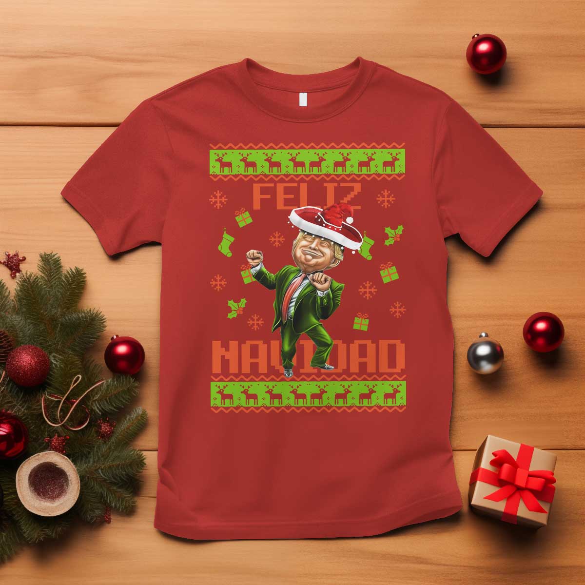 Funny Christmas Trump T Shirt Feliz Navidad Ugly Christmas Sweater Dancing Trump TS10 Red Print Your Wear