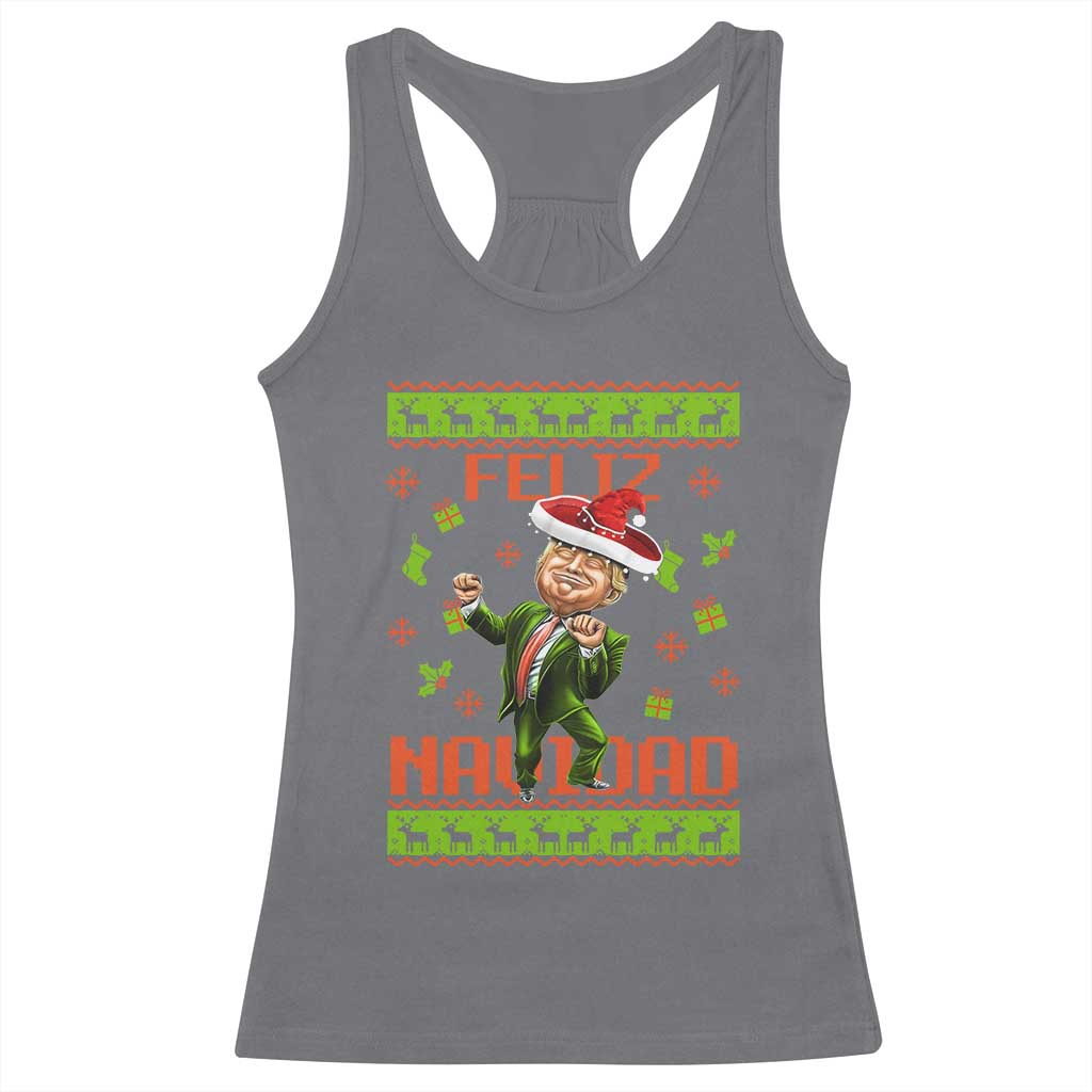Funny Christmas Trump Racerback Tank Top Feliz Navidad Ugly Christmas Sweater Dancing Trump TS10 Charcoal Print Your Wear