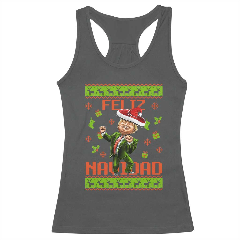 Funny Christmas Trump Racerback Tank Top Feliz Navidad Ugly Christmas Sweater Dancing Trump TS10 Dark Heather Print Your Wear