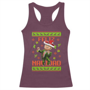 Funny Christmas Trump Racerback Tank Top Feliz Navidad Ugly Christmas Sweater Dancing Trump TS10 Maroon Print Your Wear