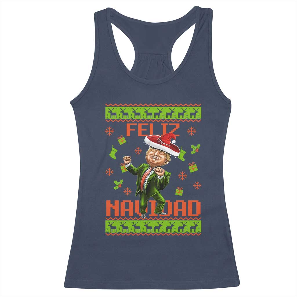 Funny Christmas Trump Racerback Tank Top Feliz Navidad Ugly Christmas Sweater Dancing Trump TS10 Navy Print Your Wear