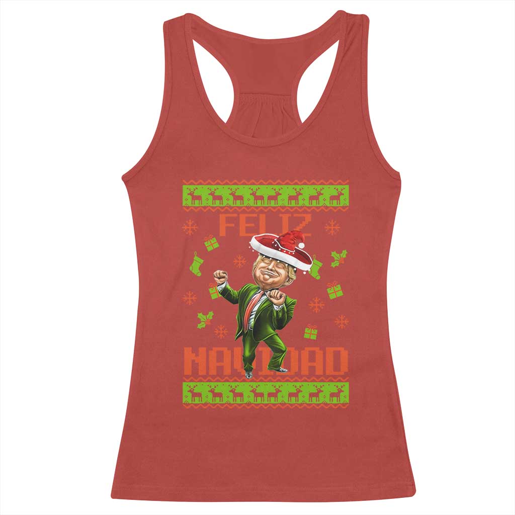 Funny Christmas Trump Racerback Tank Top Feliz Navidad Ugly Christmas Sweater Dancing Trump TS10 Red Print Your Wear