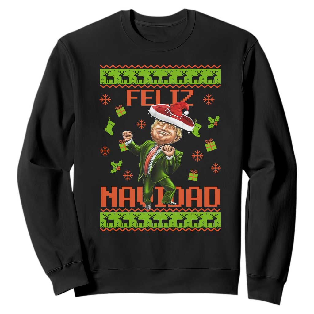 Funny Christmas Trump Sweatshirt Feliz Navidad Ugly Christmas Sweater Dancing Trump TS10 Black Print Your Wear