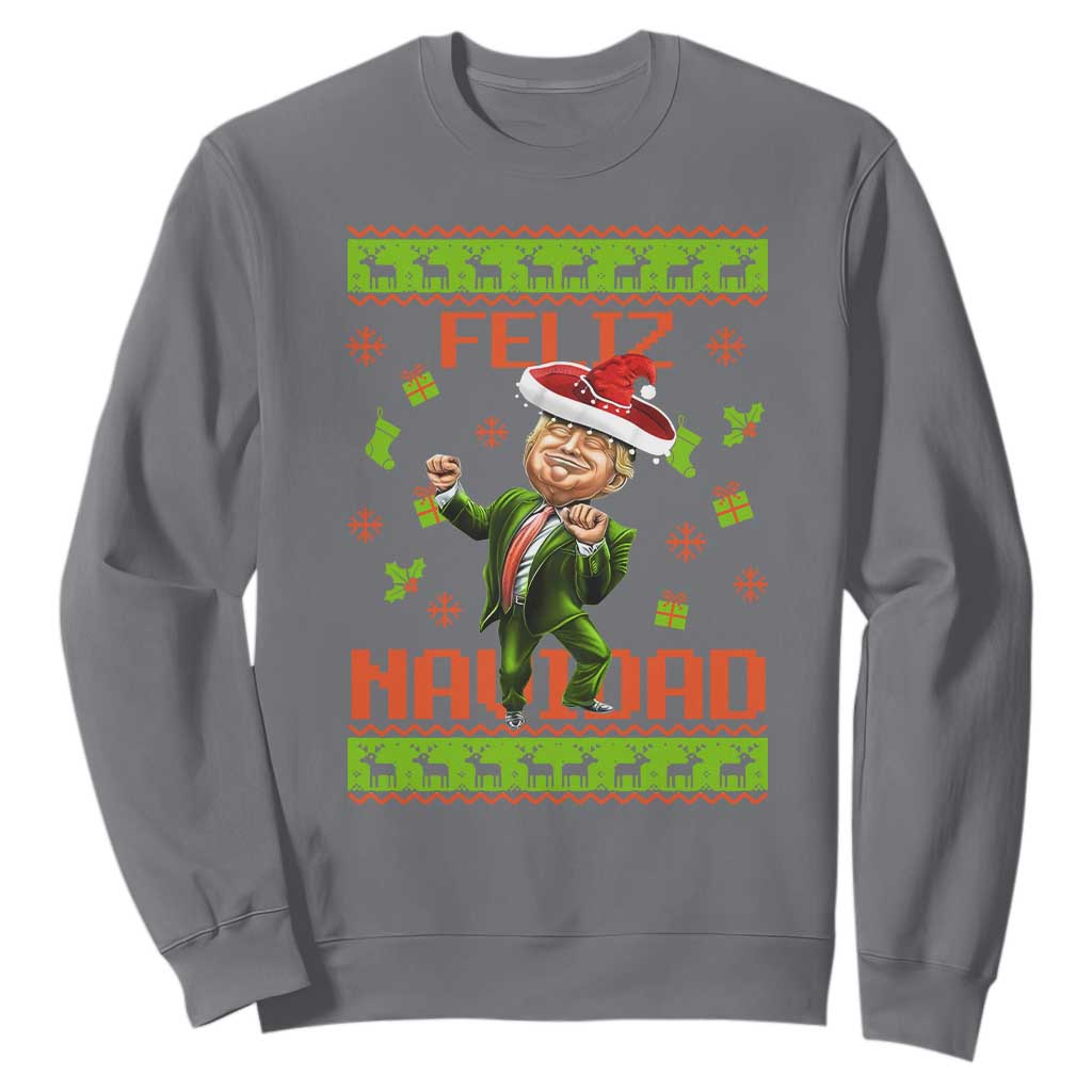 Funny Christmas Trump Sweatshirt Feliz Navidad Ugly Christmas Sweater Dancing Trump TS10 Charcoal Print Your Wear