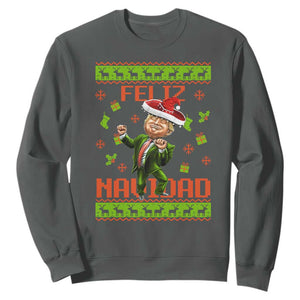 Funny Christmas Trump Sweatshirt Feliz Navidad Ugly Christmas Sweater Dancing Trump TS10 Dark Heather Print Your Wear