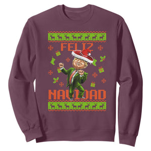 Funny Christmas Trump Sweatshirt Feliz Navidad Ugly Christmas Sweater Dancing Trump TS10 Maroon Print Your Wear