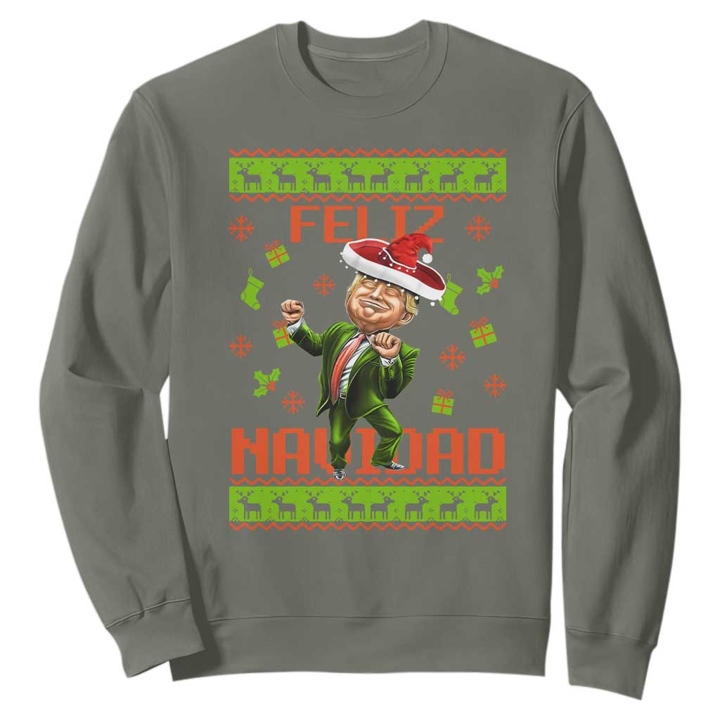 Funny Christmas Trump Sweatshirt Feliz Navidad Ugly Christmas Sweater Dancing Trump TS10 Military Green Print Your Wear